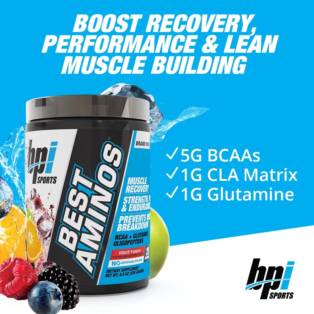 BCAA Glutamine Amino Acid Supplements, Recovery Powder, Fruit Punch, 10 G per Serving, 8.8 Oz