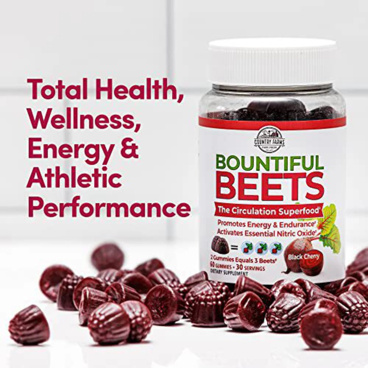 Bountiful Beets Gummies, Circulation Superfood, Nitric Oxide, Heart Health, Black Cherry Flavor, 60 Gummies