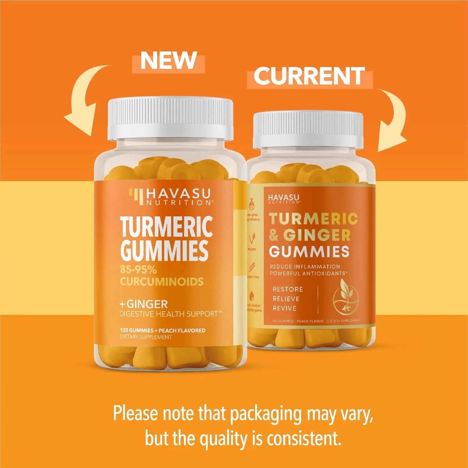 Havasu Turmeric Gummies with Ginger | Vegan 95% Curcumin Gummies for Superior Immune Defense, 60Ct