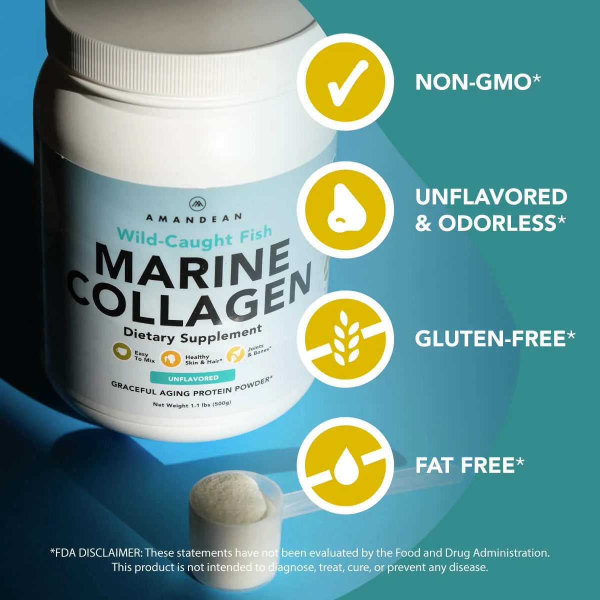 Premium Anti-Aging Marine Collagen Powder 17.6 Oz | Wild-Caught Hydrolyzed Fish Collagen Peptides | Type 1 & 3 Collagen Protein Supplement | Amino Acids for Skin, Hair, Nails | Paleo Friendly, Non-Gmo