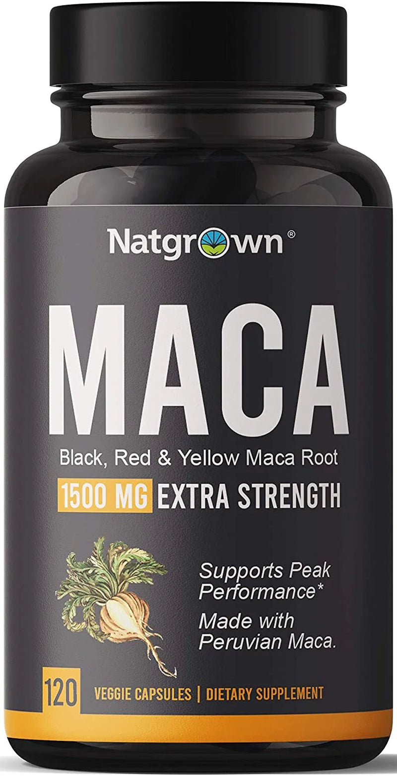 Maca Root Powder Capsules 1500Mg Black Red Yellow Maca, Vegan Pills - 120 Ct