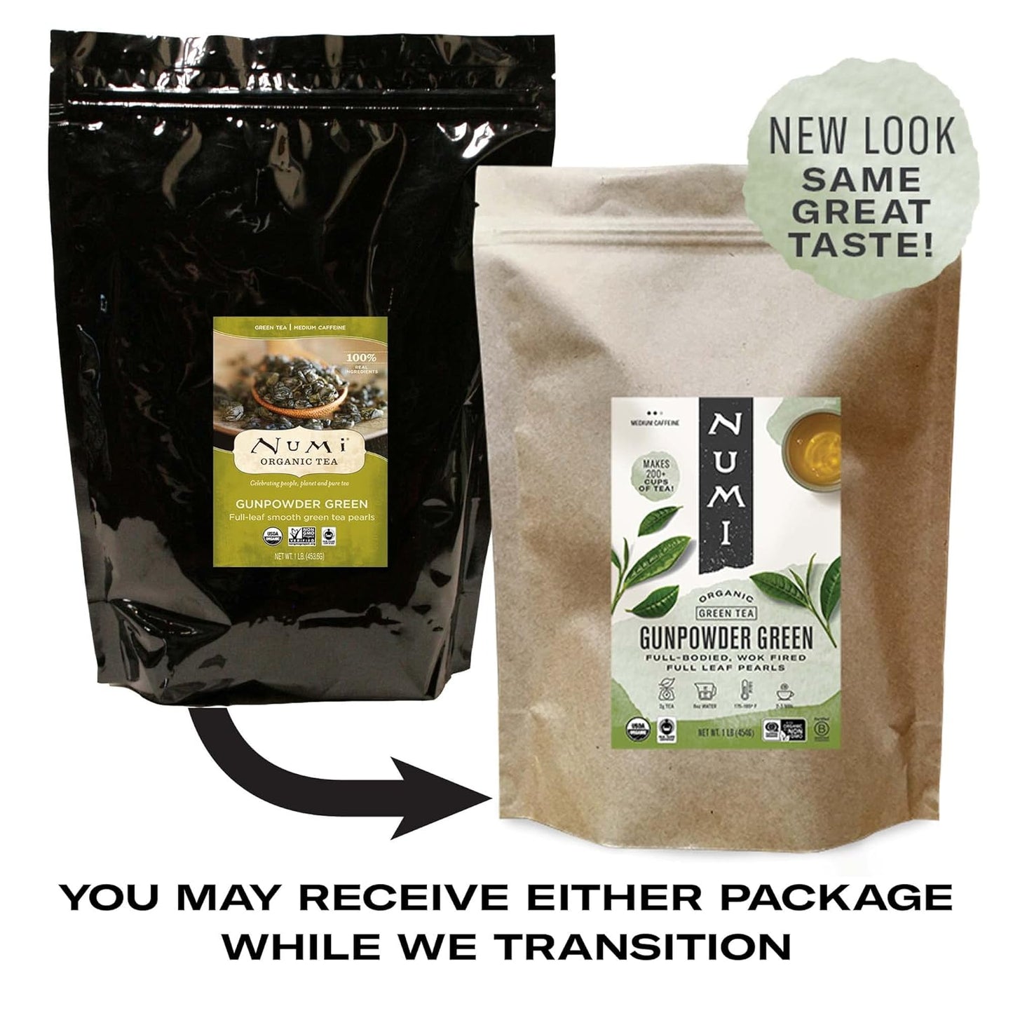 Organic Gunpowder Green Tea, 16 Ounce Pouch, Full-Bodied Loose Leaf Green Tea Pearls, Brew 200 Cups, Packaging May Vary