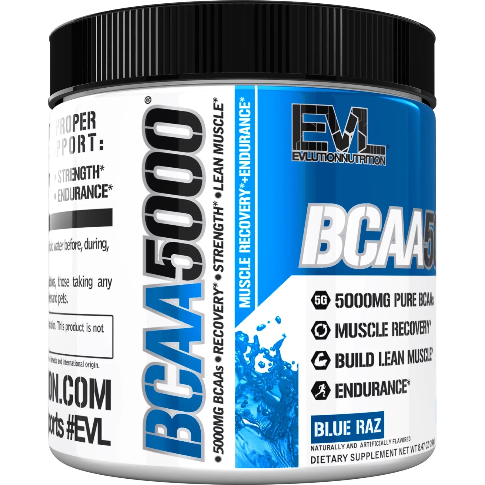 BCAA5000 Powder - 5 Grams of EVL BCAA Powder (Branched Chain Amino Acids) Essential for Performance, Recovery, Endurance & Muscle Building - Keto, No Sugar (30 Servings, Blue Raz Flavor)