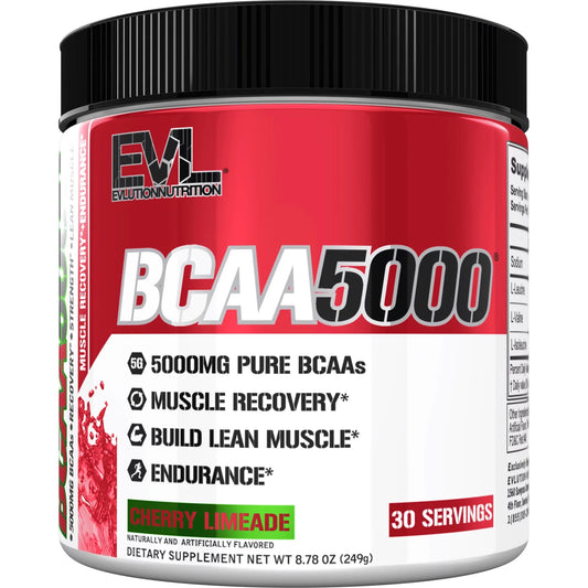 BCAA5000 Energy Powder 5000Mg - EVL BCAA Powder for Performance & Lean Muscle - Sugar Free Cherry Limeade Flavor, 30 Servings