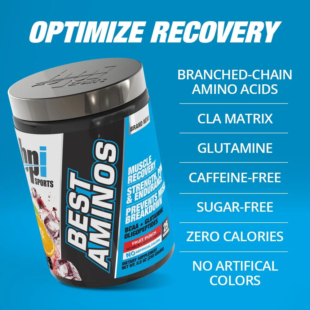 BCAA Glutamine Amino Acid Supplements, Recovery Powder, Fruit Punch, 10 G per Serving, 8.8 Oz