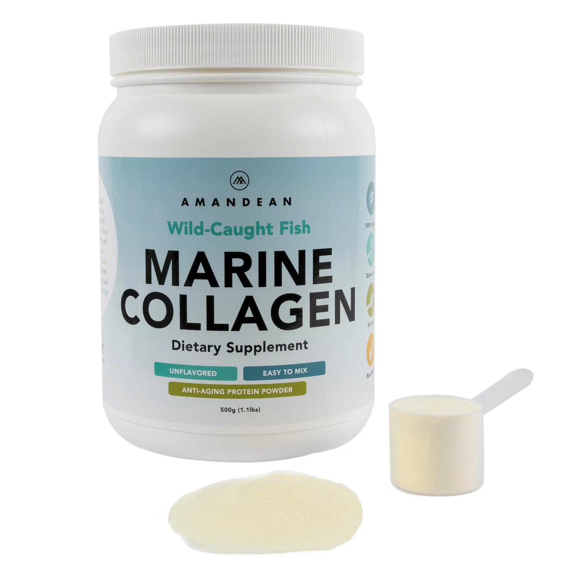 Premium Anti-Aging Marine Collagen Powder 17.6 Oz | Wild-Caught Hydrolyzed Fish Collagen Peptides | Type 1 & 3 Collagen Protein Supplement | Amino Acids for Skin, Hair, Nails | Paleo Friendly, Non-Gmo