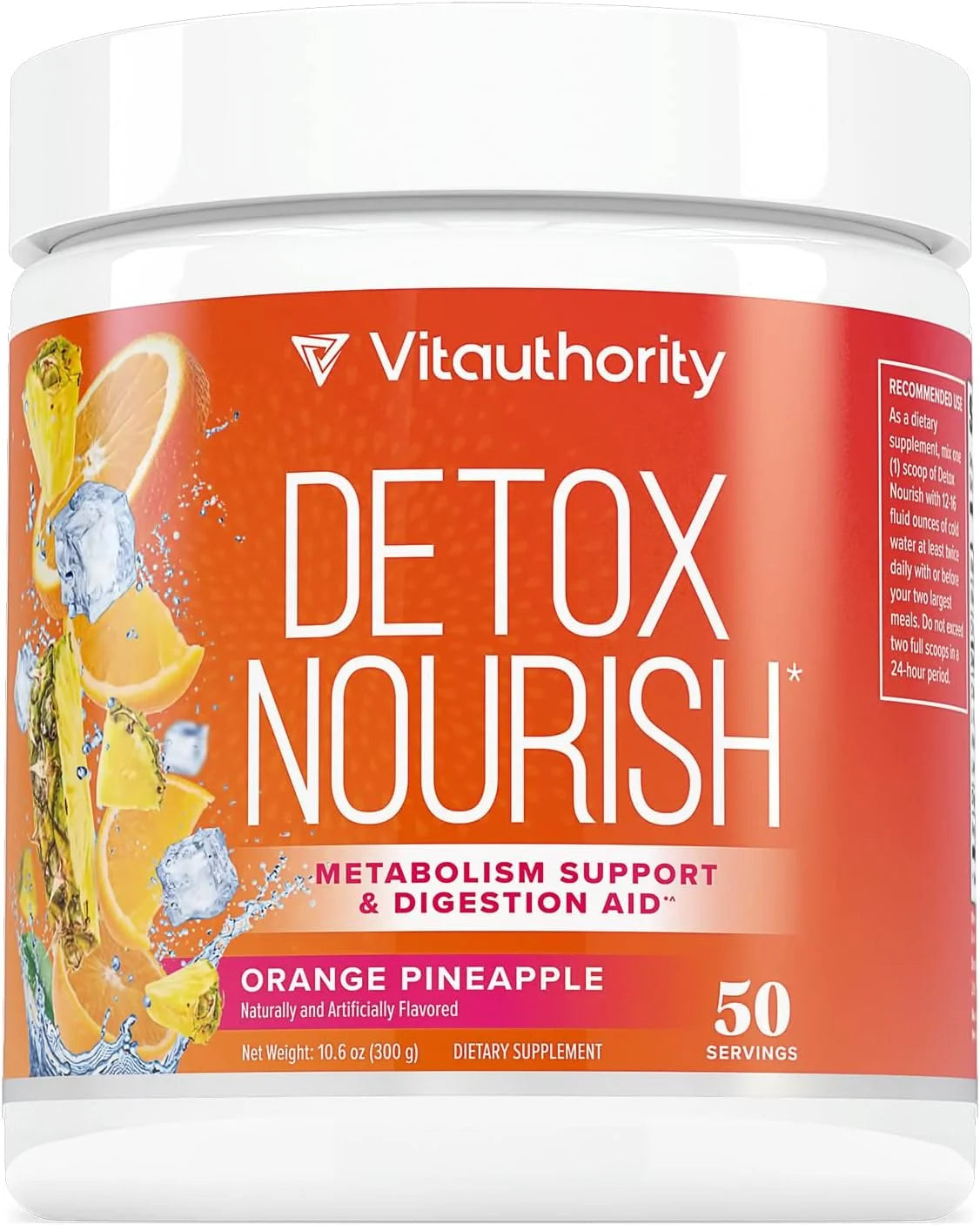 Detox Nourish Detox Cleanse Weight Loss Powder: Natural Digestive Enzyme Supplement with Apple Cider Vinegar to Support Healthy Weight Loss for Women and Men and Bloating Relief, Orange Pineapple, 50