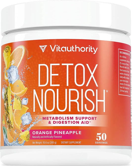 Detox Nourish Detox Cleanse Weight Loss Powder: Natural Digestive Enzyme Supplement with Apple Cider Vinegar to Support Healthy Weight Loss for Women and Men and Bloating Relief, Orange Pineapple, 50