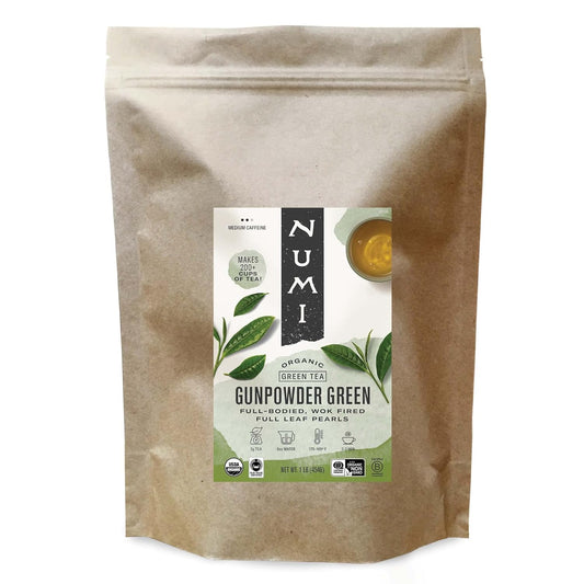 Organic Gunpowder Green Tea, 16 Ounce Pouch, Full-Bodied Loose Leaf Green Tea Pearls, Brew 200 Cups, Packaging May Vary