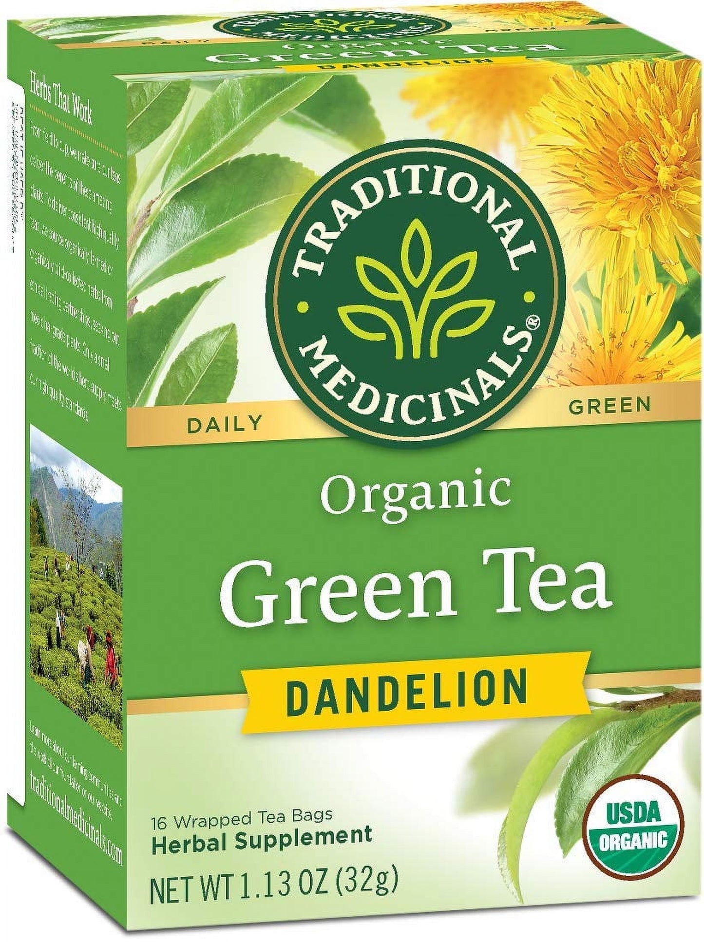 Green Tea Dandelion Green Tea Organic, 16 CT (Pack of 3)