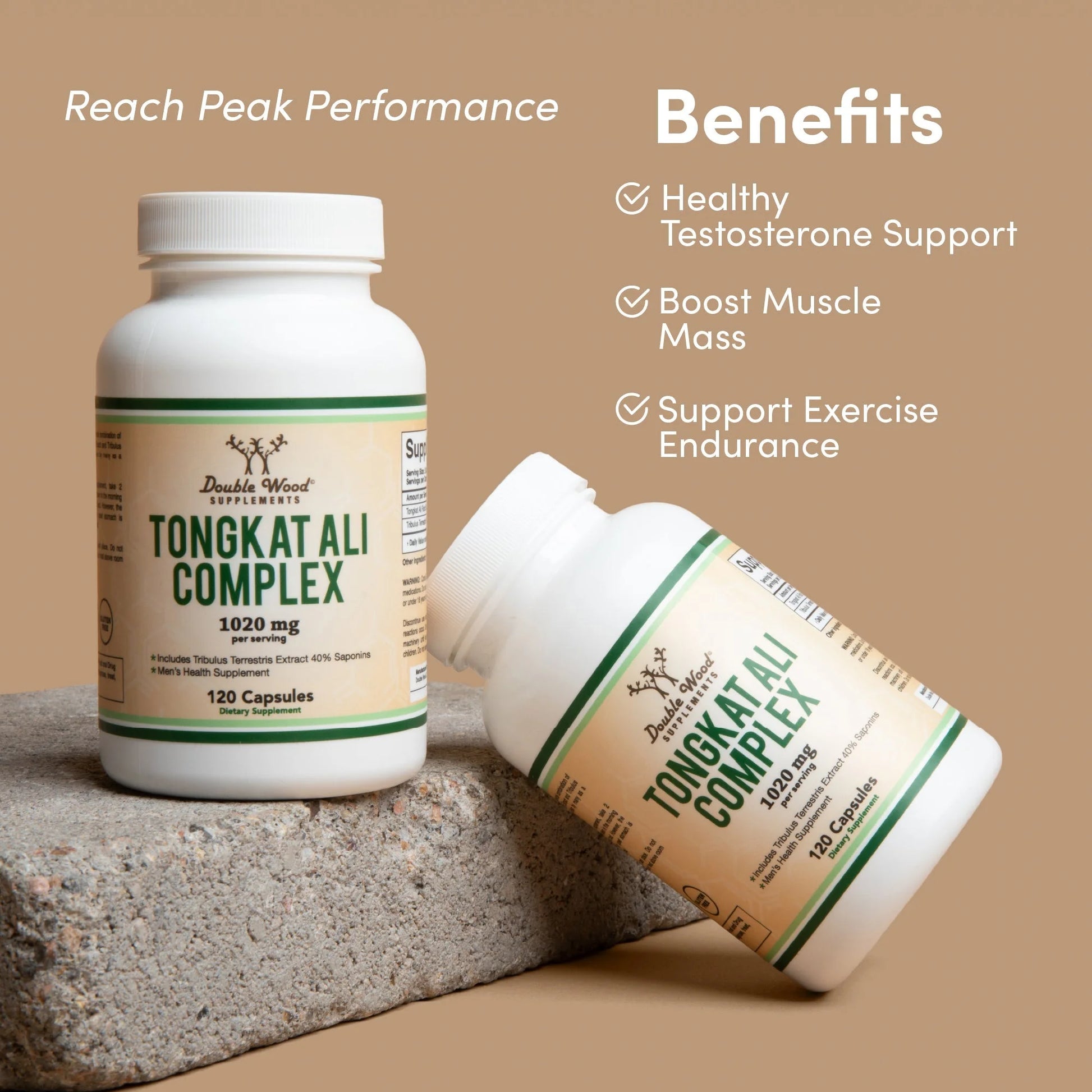 Tongkat Ali Extract 200 to 1 (Longjack) Eurycoma Longifolia, 1020Mg per Serving, 120 Capsules - Natural Testosterone Supplement and Libido Booster, with 20Mg Tribulus Terrestris by Double Wood