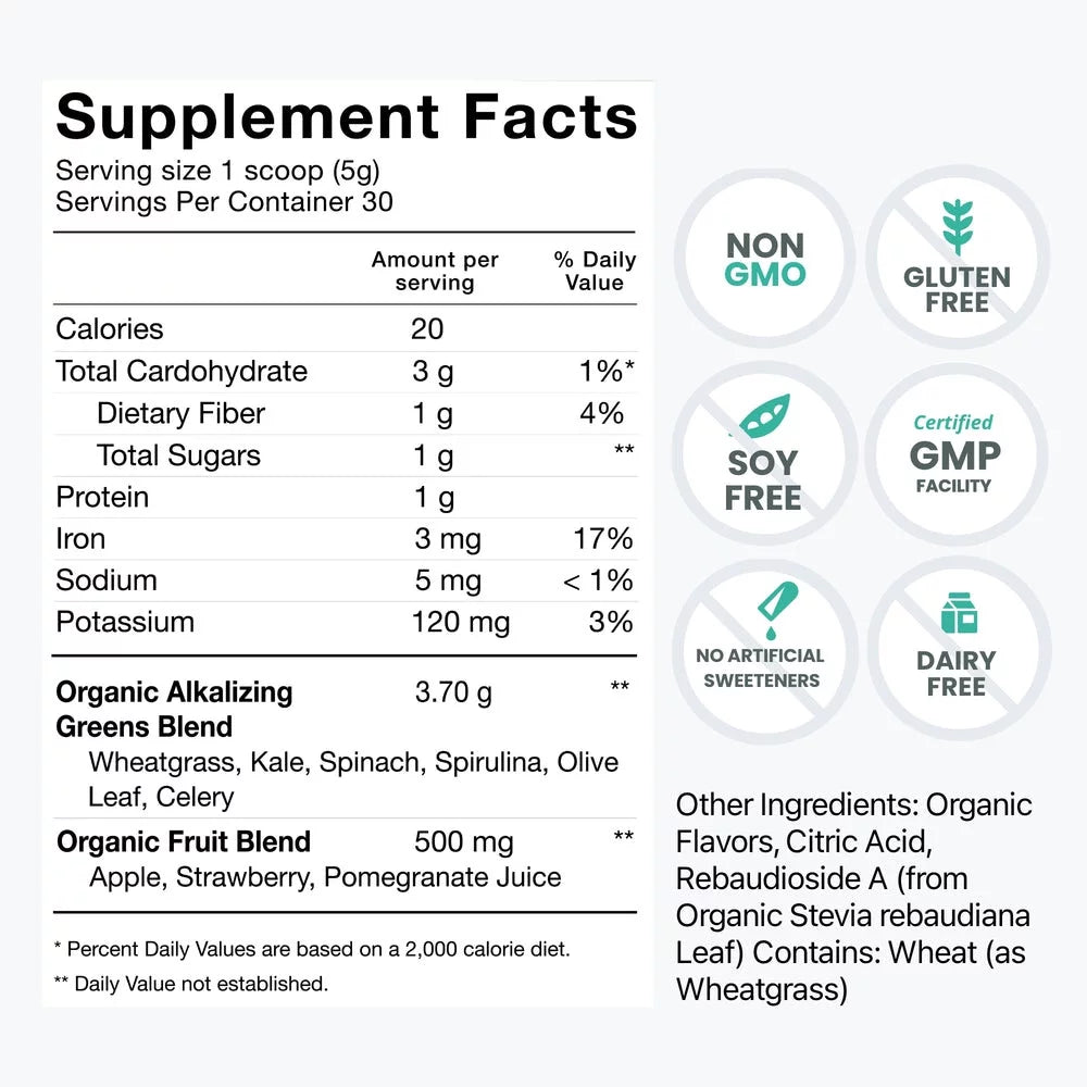 Heartgreens | Superfood Organic Powder with Wheatgrass, Kale, Spinach, and Spirulina, USDA Organic Non-Gmo, from the Makers of Superbeets (Green Apple Flavor, 5.3-Ounce)