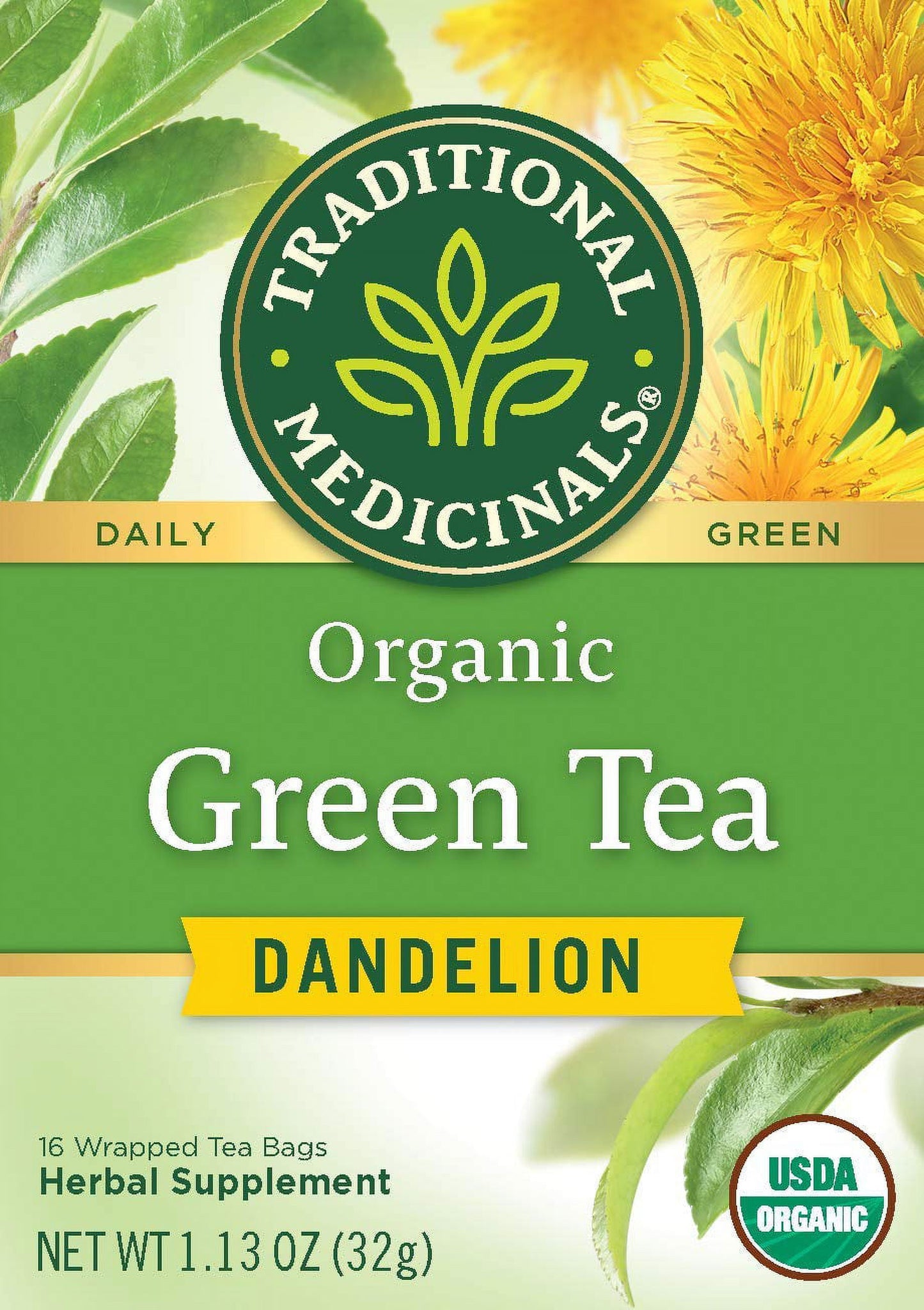 Green Tea Dandelion Green Tea Organic, 16 CT (Pack of 3)